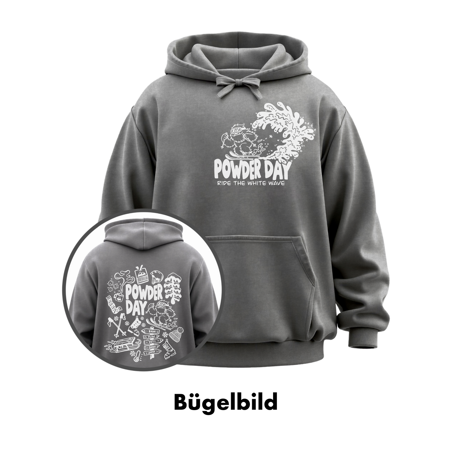 Bügelbild - powder day (weiß)